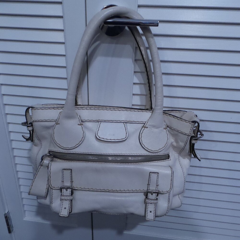 AUTHENTIC Chloe White Leather Edith Satchel Bag